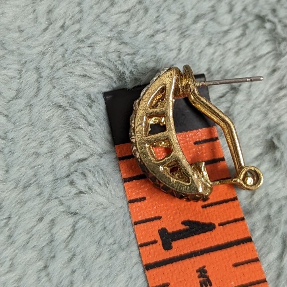 Vintage Tri-Colored Rhinestone Half Hoop Pierced Earrings - Picture 8 of 9